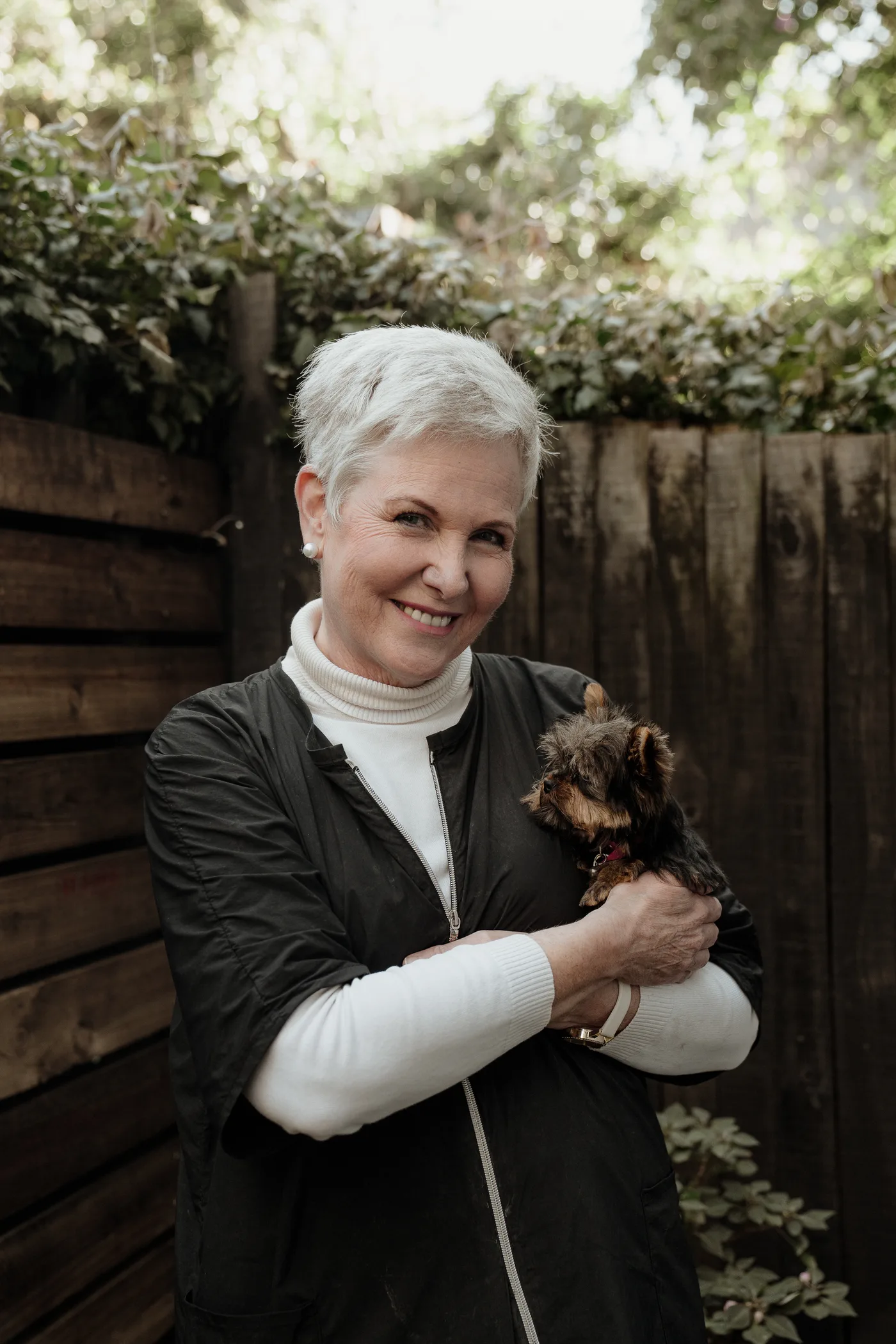 Erika de Villiers with a client's Yorkie